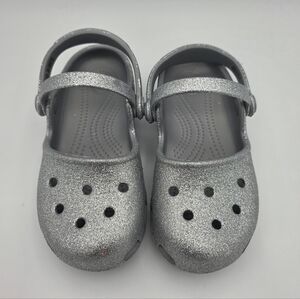 GIRL'S CROCS KARIN SILVER SPARKLE CLOG MARY JANE C11